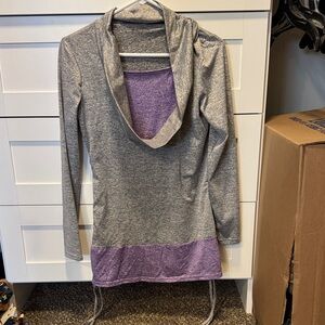 Gray and Purple Cowl Neck Sweater Dress